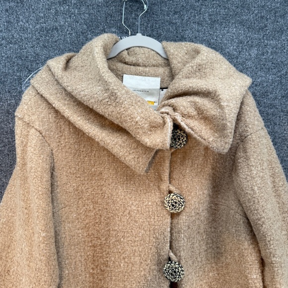 Leifsdottir Coat Womens 8 Tan Wool Mohair Alpaca Blend Textured Button Classy - Picture 3 of 13